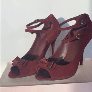 Aldo Burgundy Bow Peep Toe Pumps